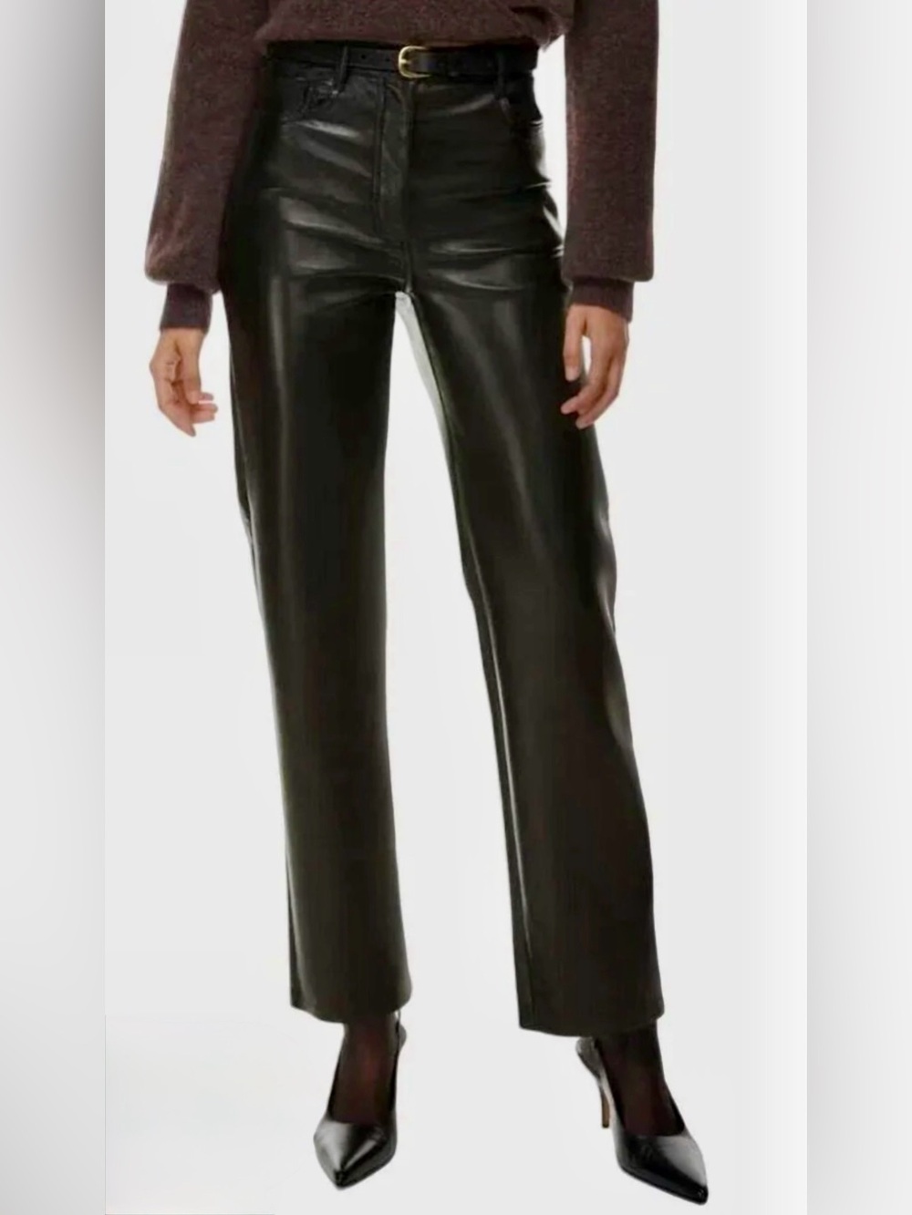 Aritzia Wilfred Melina Vegan Leather Pants Black Straight Leg Size 2